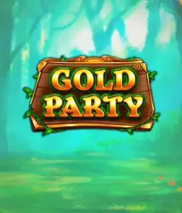 Discover the fairy-tale forest of the Gold Party game by Pragmatic Play, highlighting a charming wooden sign engraved with golden letters. The setting is a green forest which adds a mystical touch to the game's theme. Ideal for players who love enchanted forest settings, providing a captivating escape. 